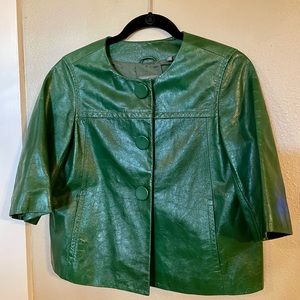 Green 3/4 Sleeve Leather Jacket